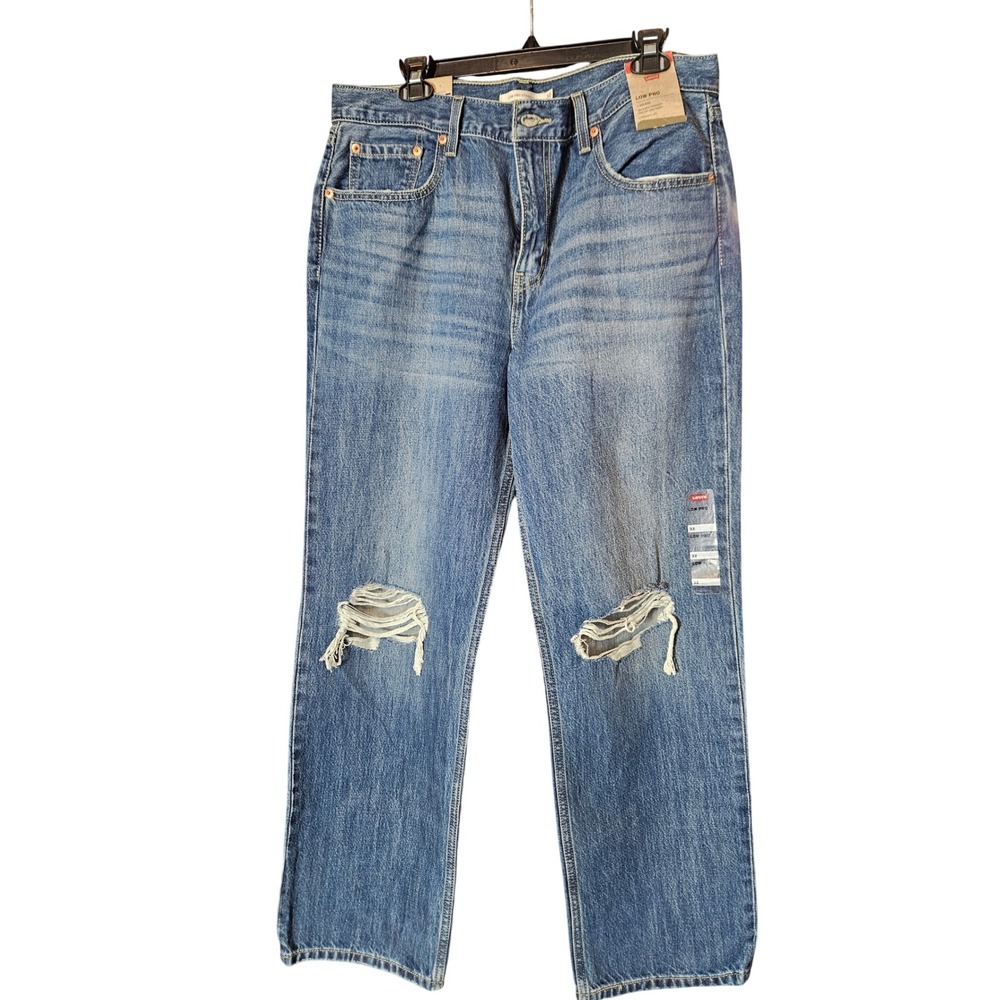 Levis Low Pro Straight Leg Jeans 32 Distressed Ripped Knee Mid Rise A09640006